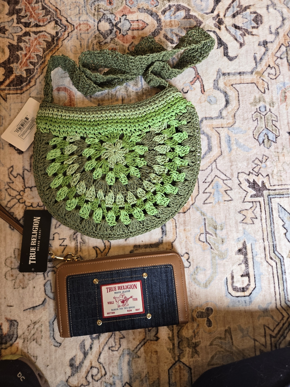 True Religion & Two-Tone Green Crochet Crossbody Bag